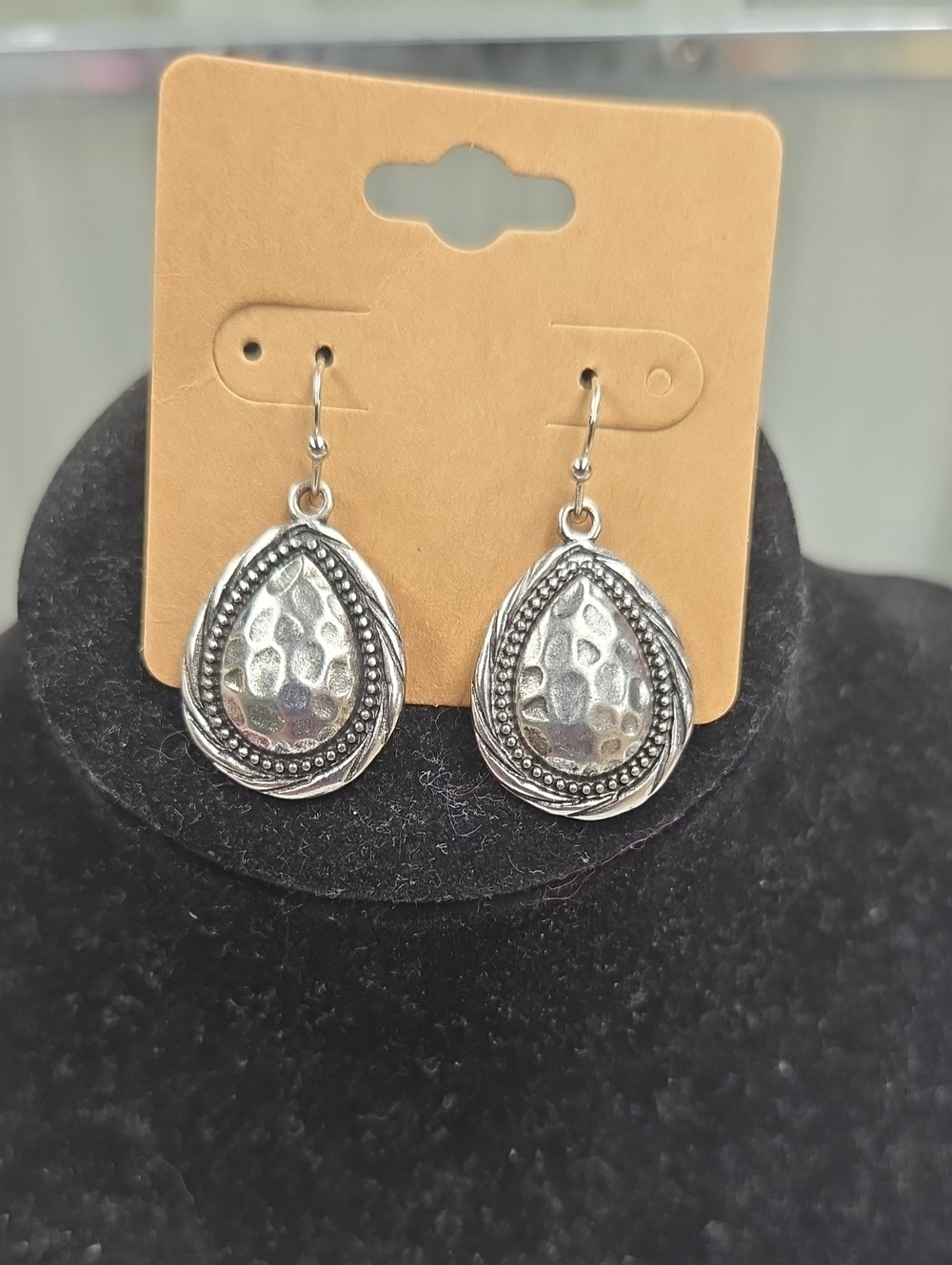 Silver Teardrop Hammered Drop Earrings - Women Jewelry